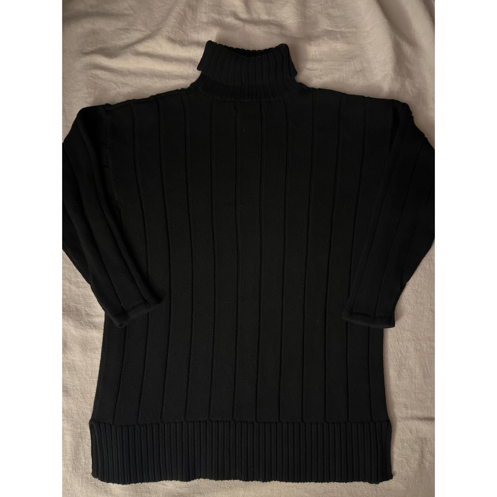 Eddie Bauer Black Ribbed Turtleneck pullover‎ Sweater sz Small 100%Cotton